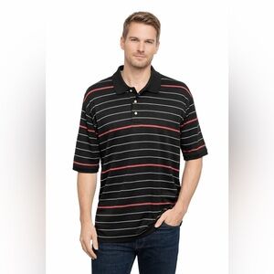 Consensus Men’s Black Polo With Red/white Stripes Size Large NWOT